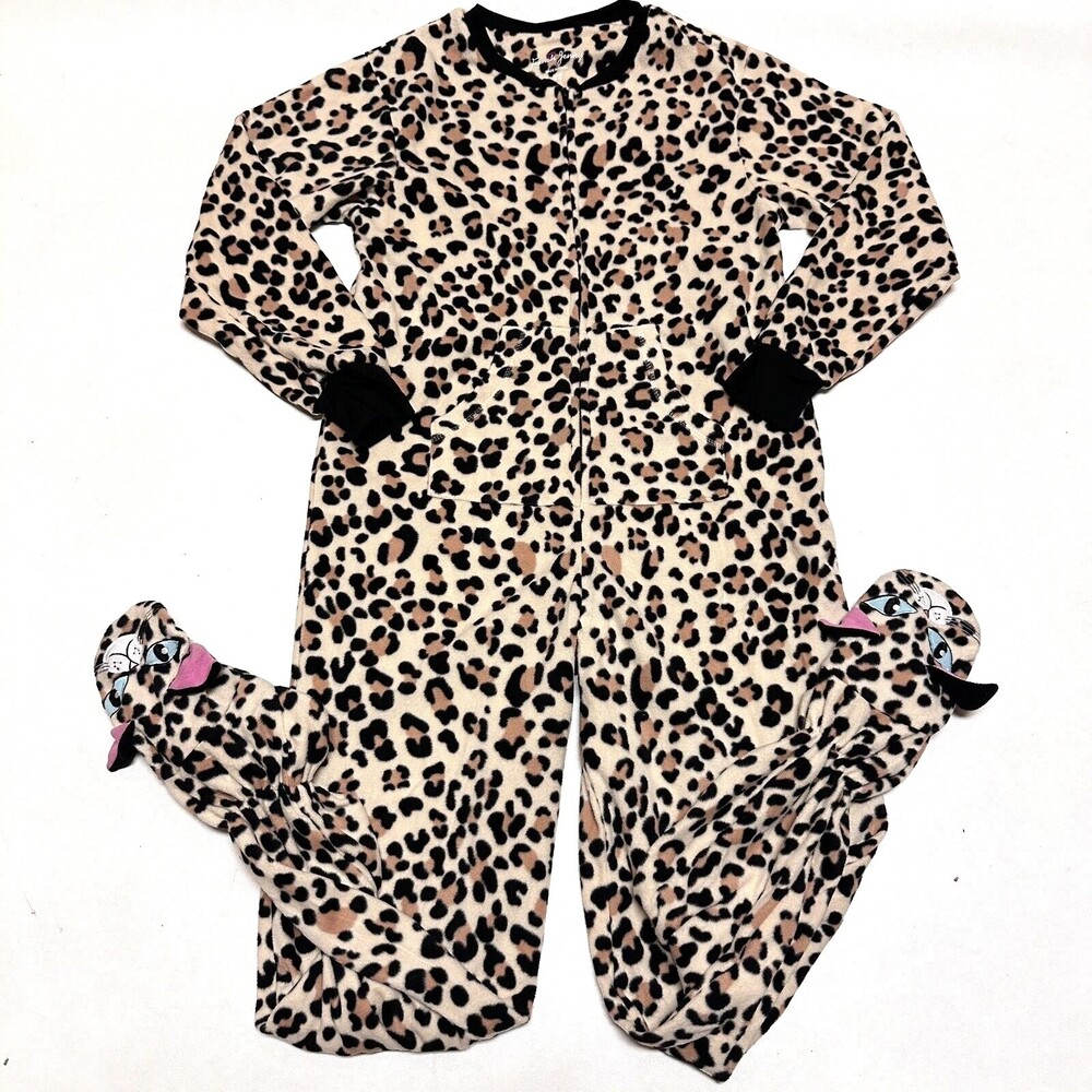 French Jenny Footed Pajama Womens S 1 Piece Fleece Cheetah Leopard Cat Halloween